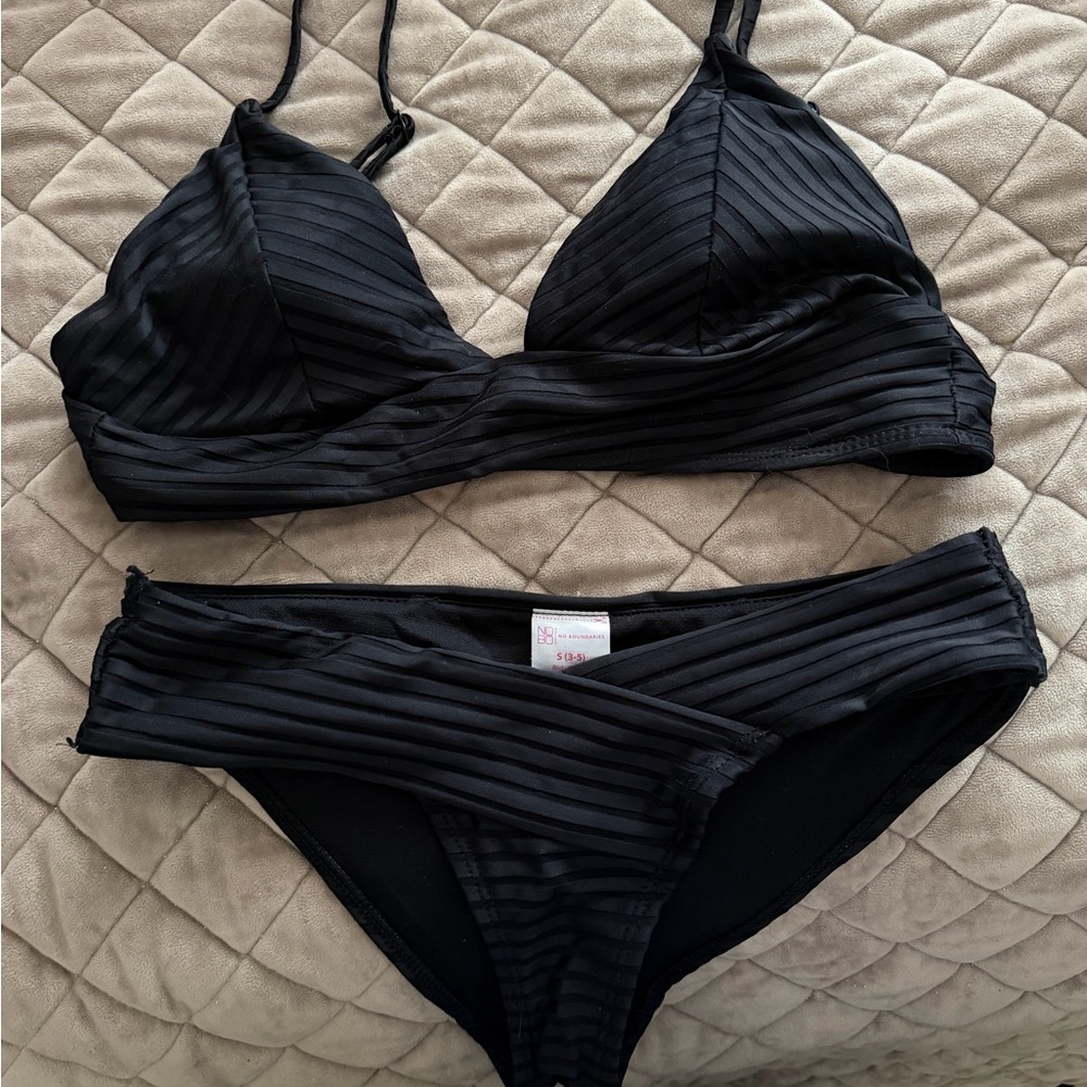 Black Striped Bikini Set
